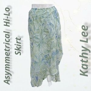 Kathy Lee Asymetrical Hi-low Chiffon Faux Wrap Skirt 10 Island Palm VGUC